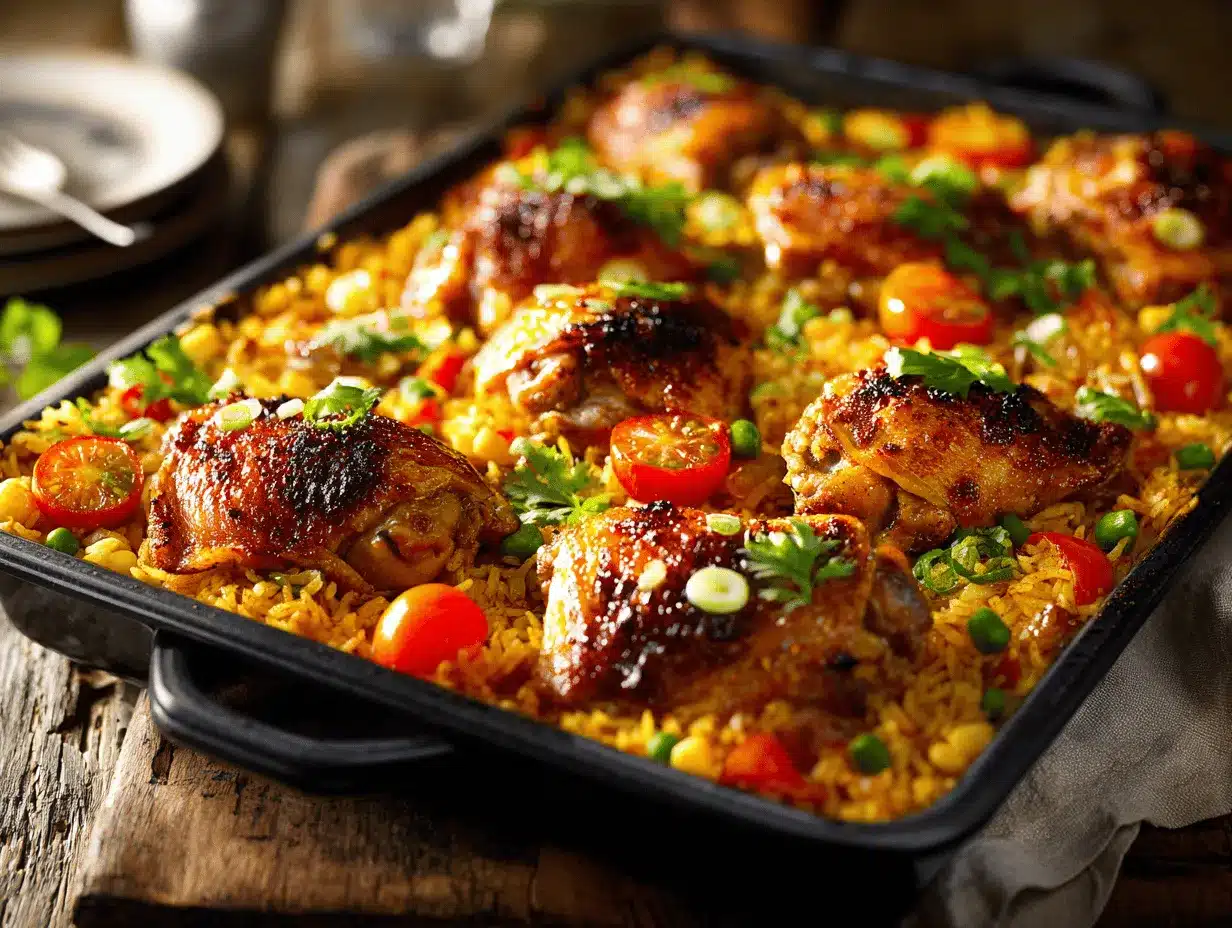 Caribbean chicken and rice preparation steps