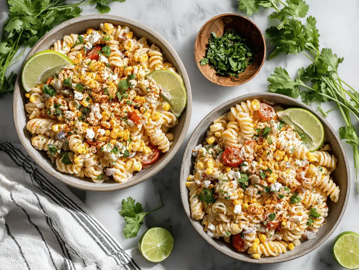 creamy Mexican street corn pasta salad preparation steps