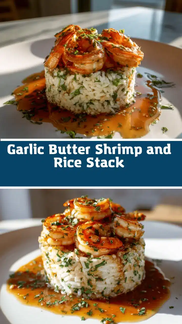 healthy garlic butter shrimp and rice stack recipe
